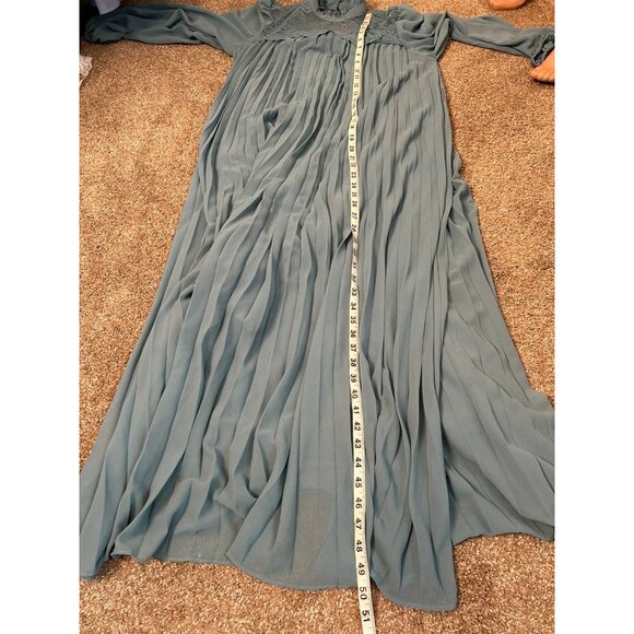 Long sleeve pleated maxi dress sea foam green lace neckline granny core SZ MD - Picture 4 of 8